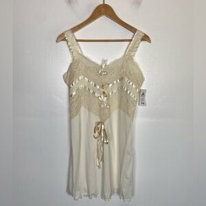 Vittoria Italian Cotton Knit Lace Nightgown M Cream Babydoll Romantic Victorian